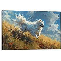 Amazon.co.jp: 絵画 草の中を走るポメラニアンインテリア 絵画